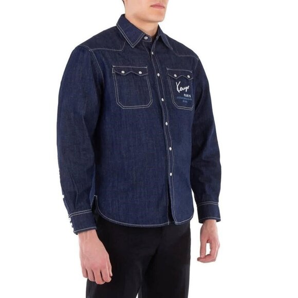 New Kenzo Embroidered Logo Denim Shirt, Size Medium - Picture 2 of 6